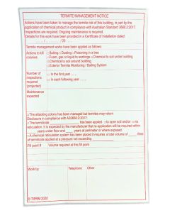 Notice for 'Existing Construction - Termite Management System' (Pack of 10)